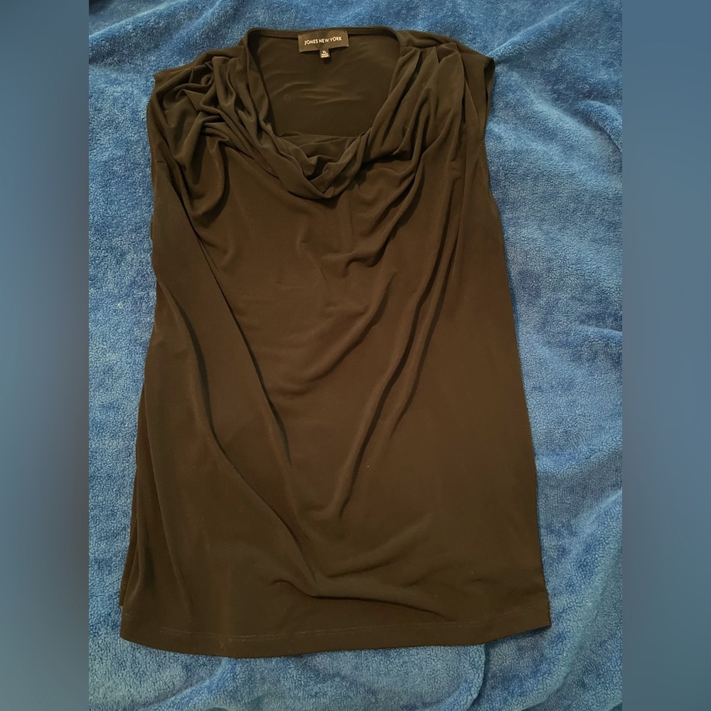 Jones New York Sleeveless Cowl Neck Solid Black Blouse, XL